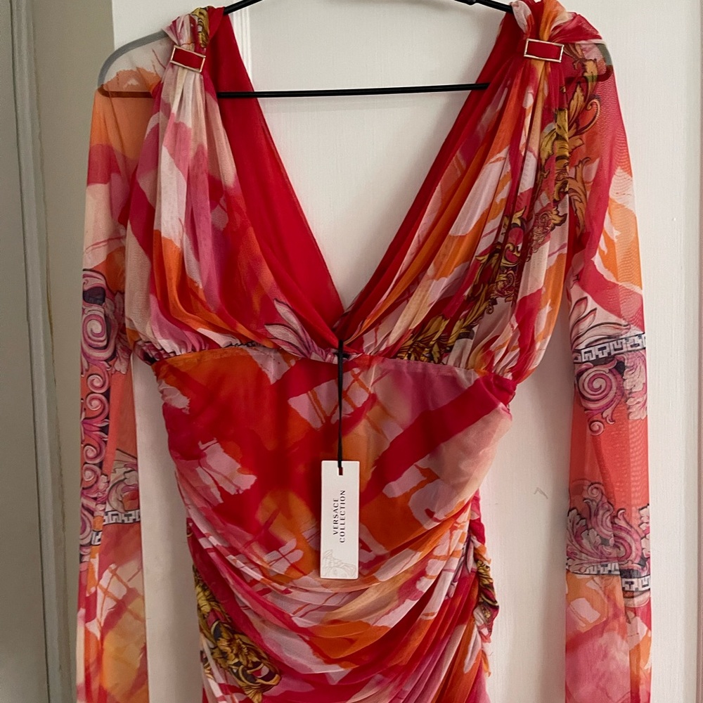 Versace Red and Pink Patterned Top